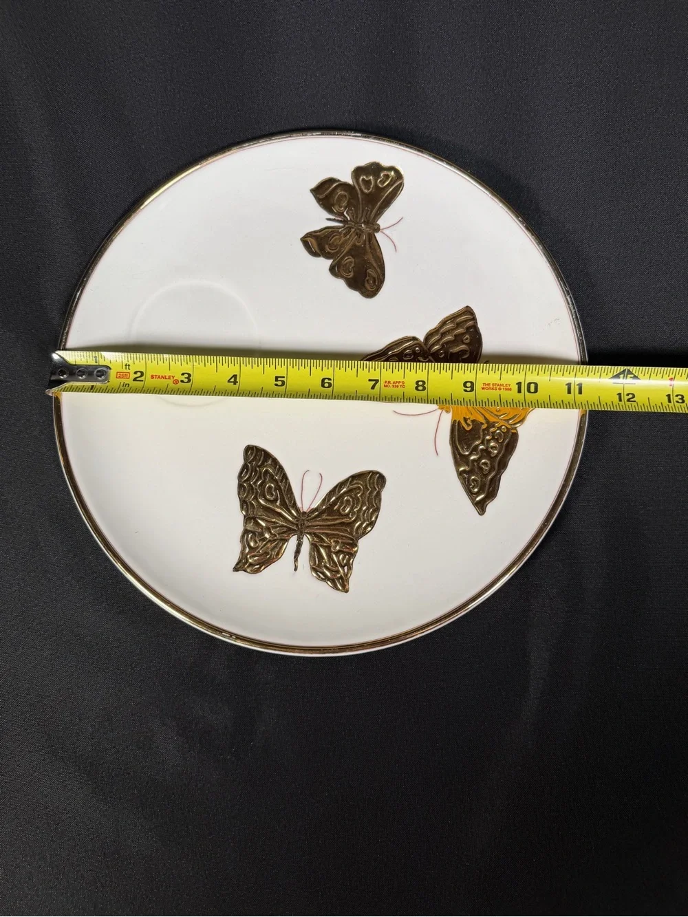 Carole Stupell Italian Ceramic Plate/Creamer Set Gold Butterfly Accents